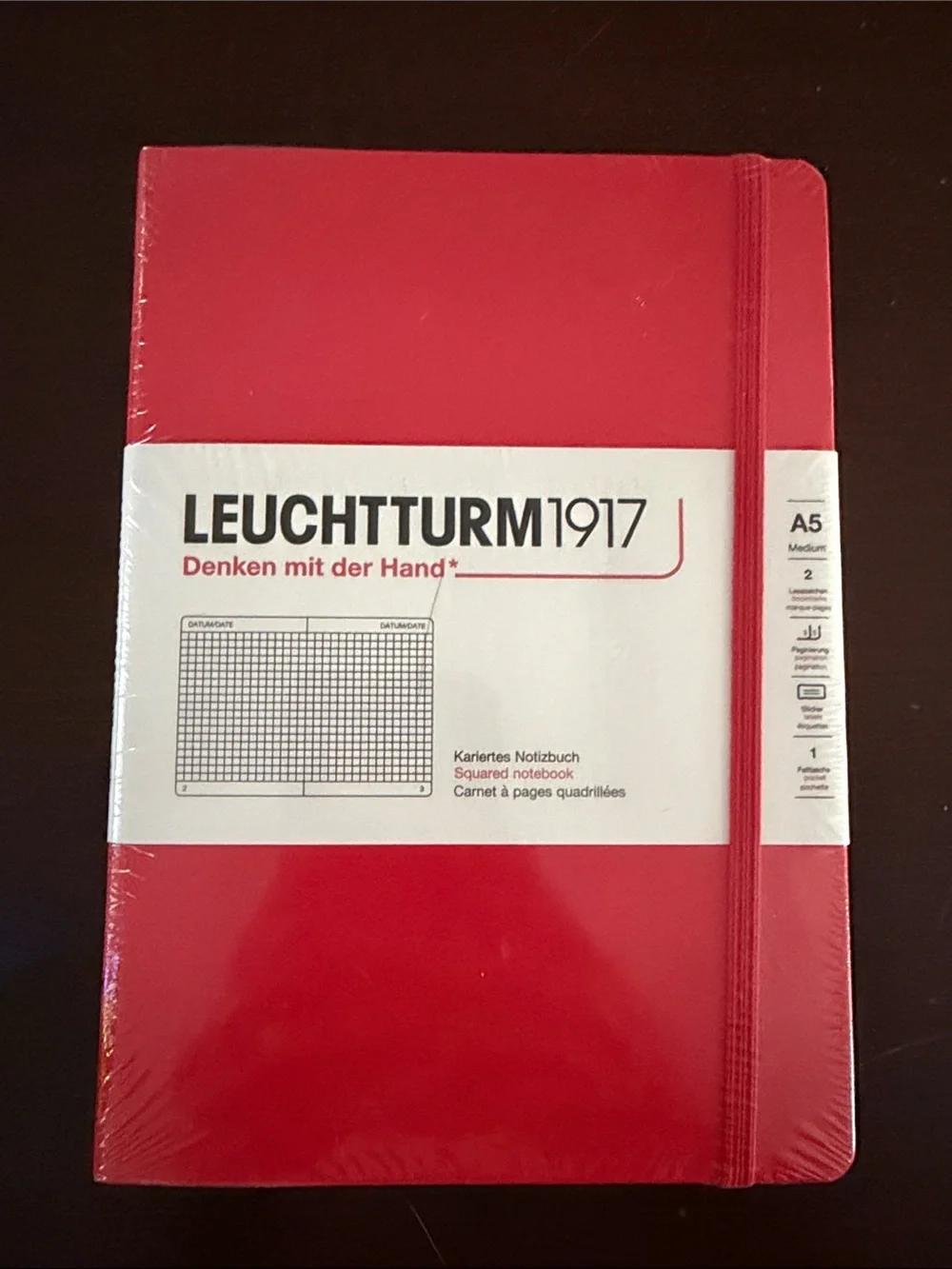 A5 Squared Notebook in Red with Elastic Closure